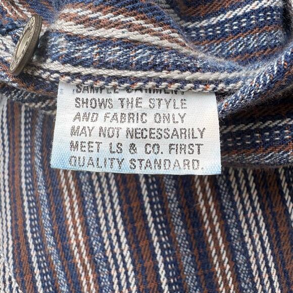 Levis Sample Garment Shirt Lg Blue Brown Striped Half Button Up Workwear Utility - Picture 6 of 10